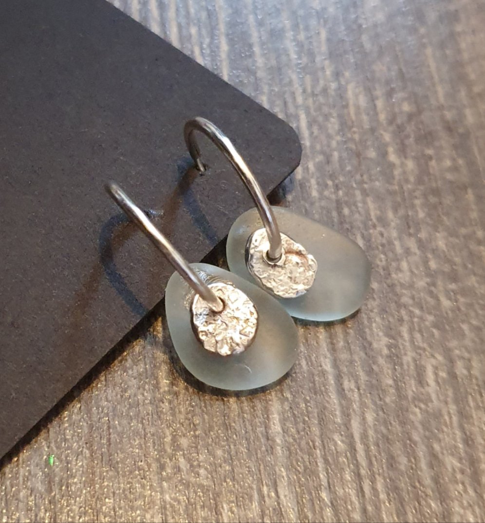 Beach Glass - Clear / Light blue Hoop Earrings