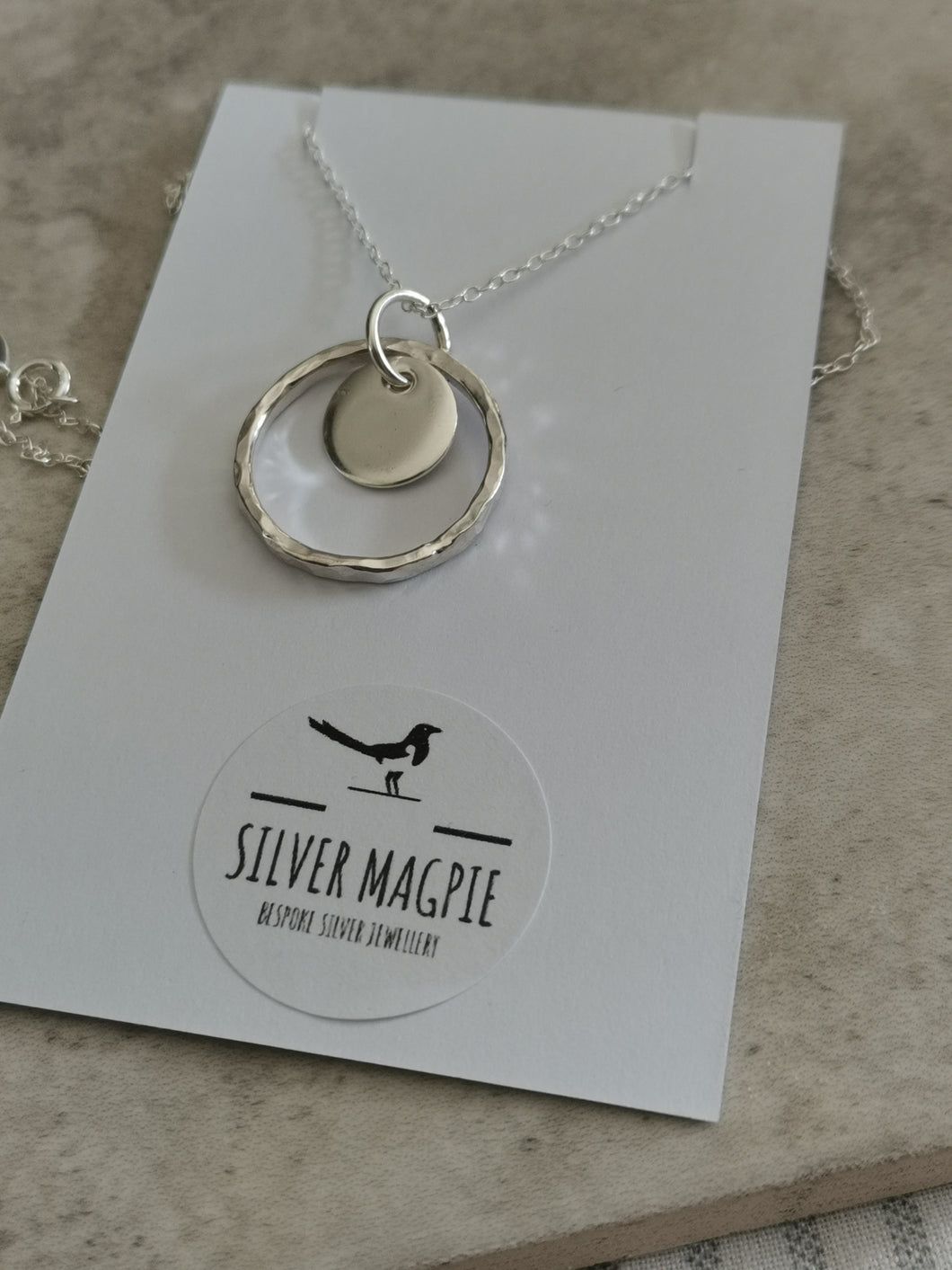 Necklace - Hammered Hollow Hoop with Polished Disc Necklace
