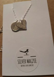 Necklace - Personalised Initialed Disc with Hammered Heart Charm