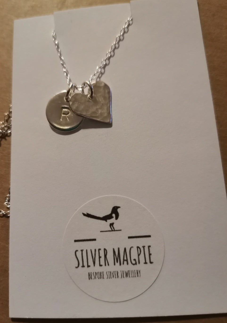 Necklace - Personalised Initialed Disc with Hammered Heart Charm