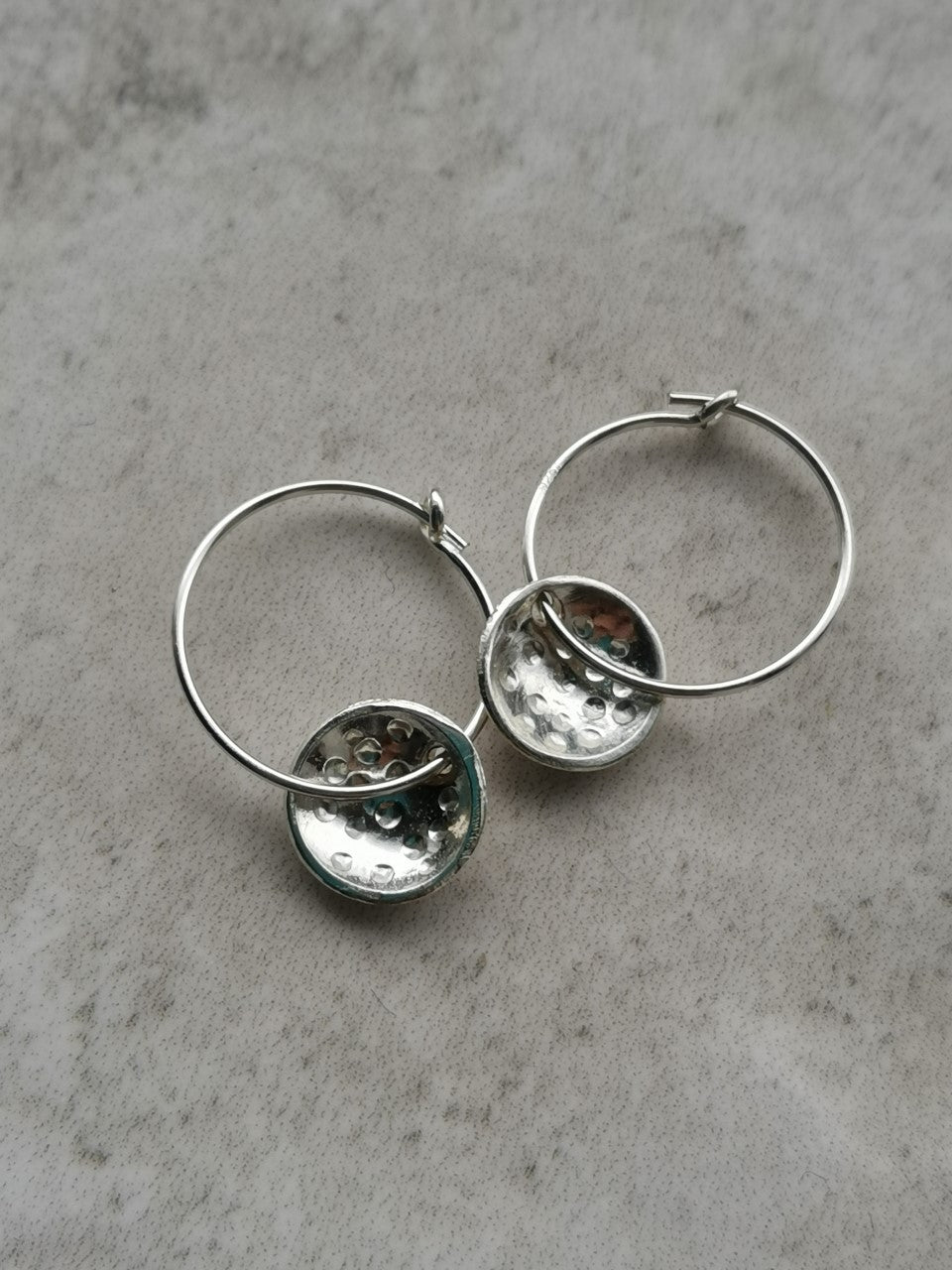 Earrings - Hammered Domed Disc Hoops