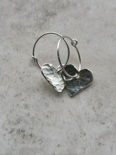 Load image into Gallery viewer, Earrings - Hammered Heart Hoops
