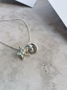 Necklace - Personalised Initialed Disc with Hammered Star Charm
