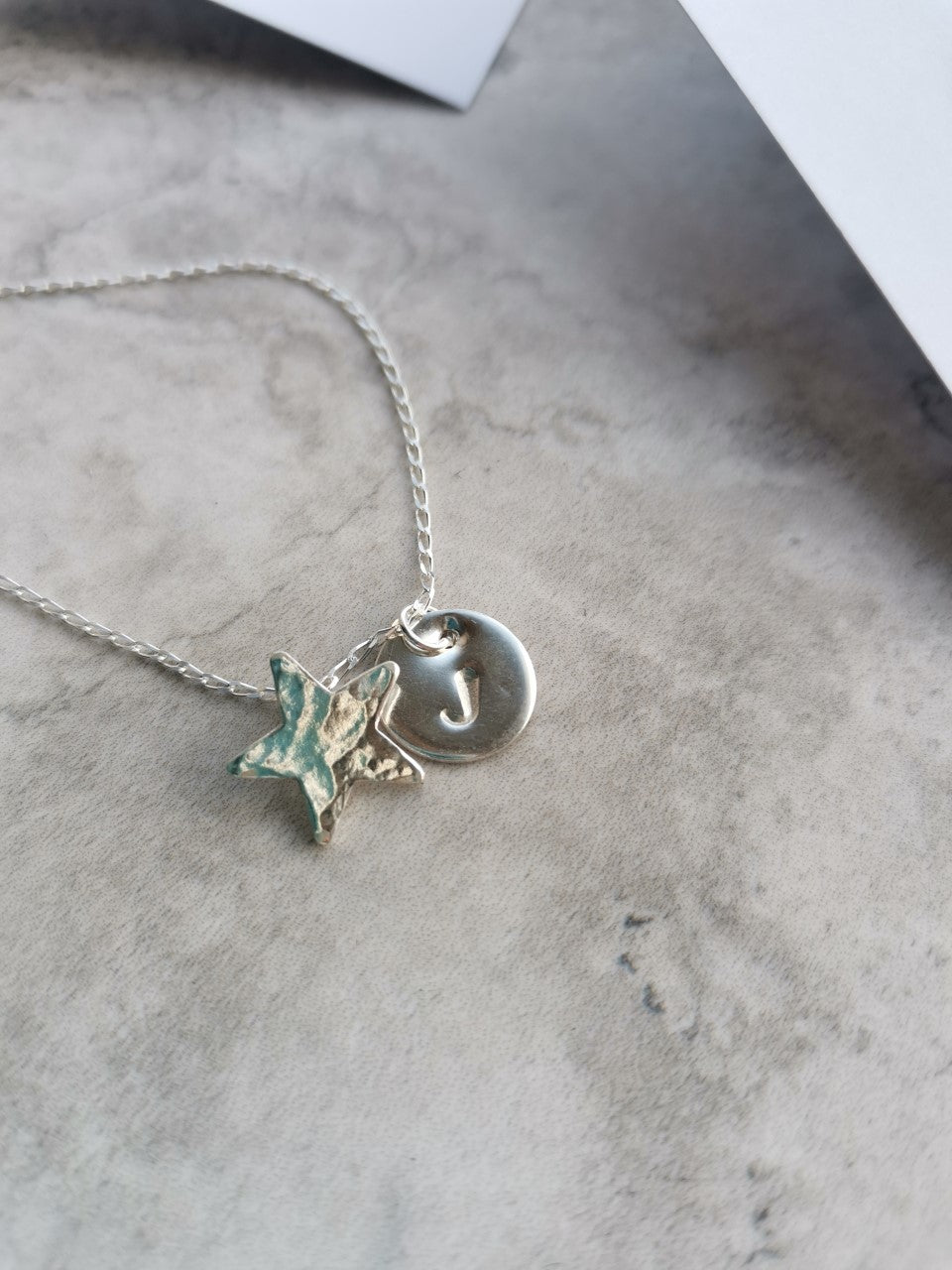 Necklace - Personalised Initialed Disc with Hammered Star Charm