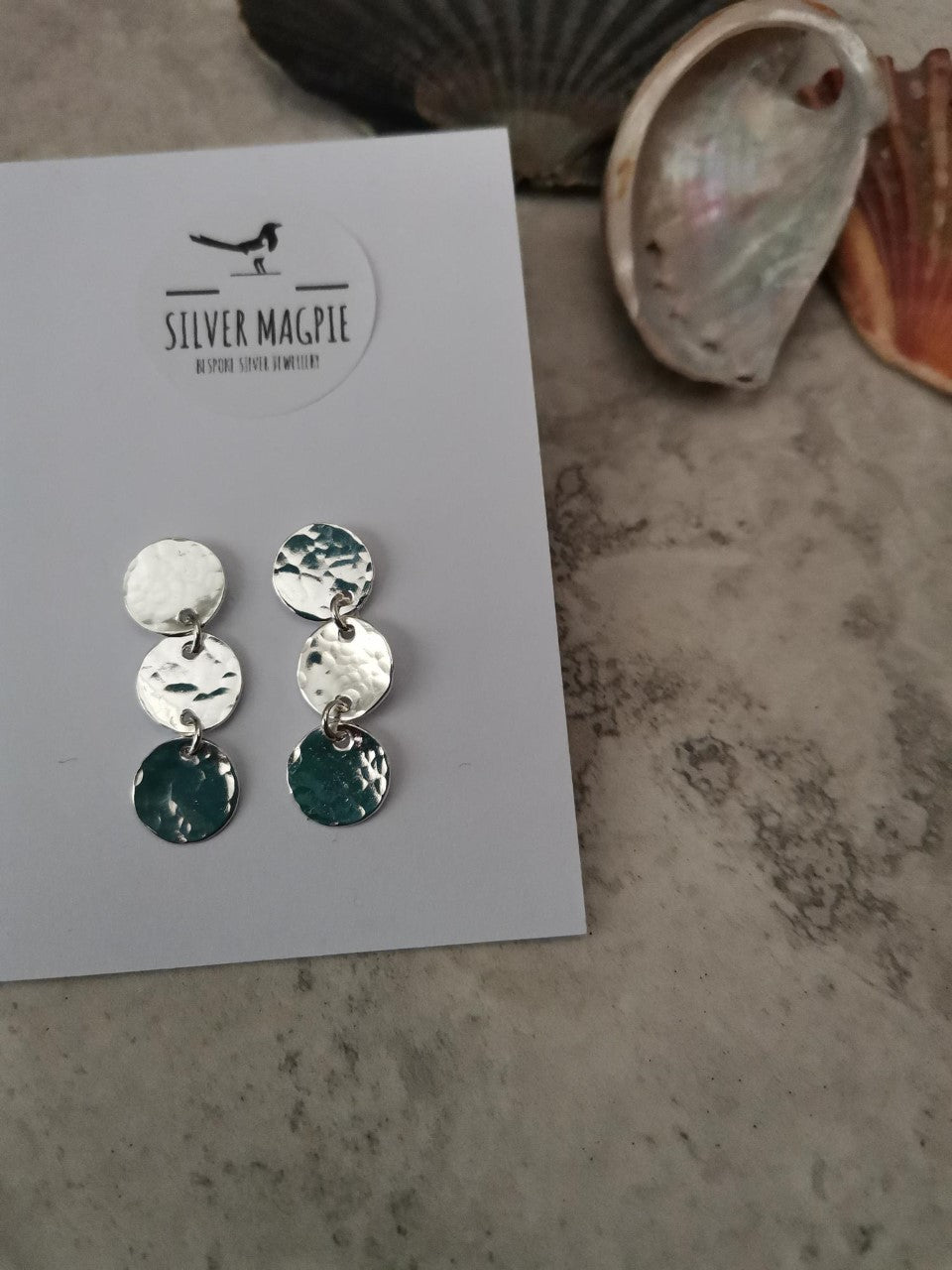 Earrings - Triple Hammered Disc Drop Earrings