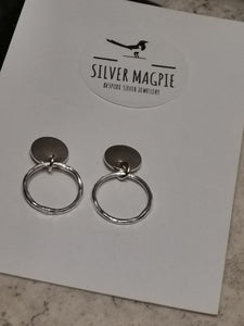 Earrings - Hammered Hoops with Polished Disc Drop Earrings