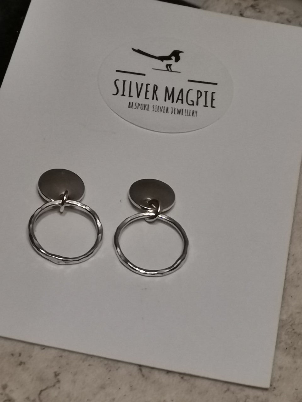 Earrings - Hammered Hoops with Polished Disc Drop Earrings